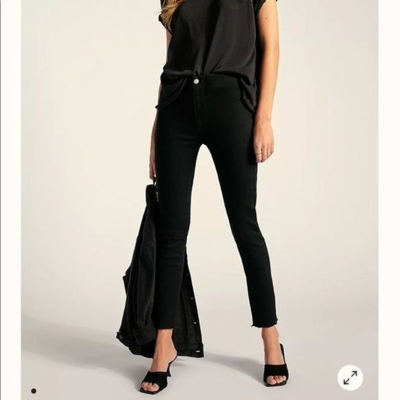 Free People Miles Away Skinny NWT Sz 26 Black High Rise Raw Hem